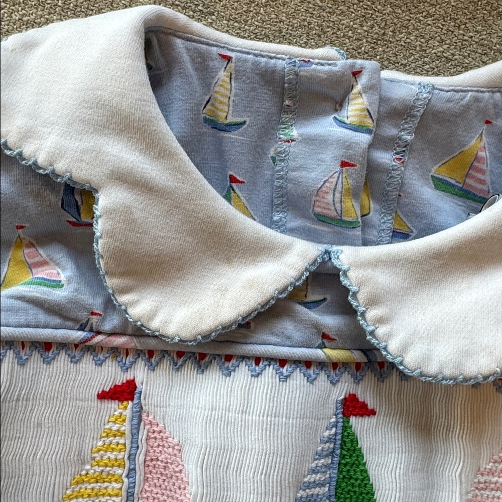 Sailboat Embroidered 12m Baby Dress with scallop Collar - Picture 2 of 3